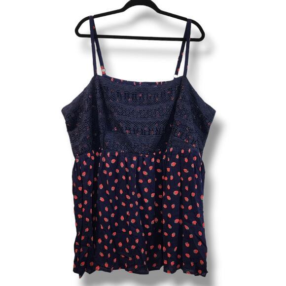 Torrid Strawberry Print Navy Lace Camisole Top Women’s Size 5X - Picture 7 of 7